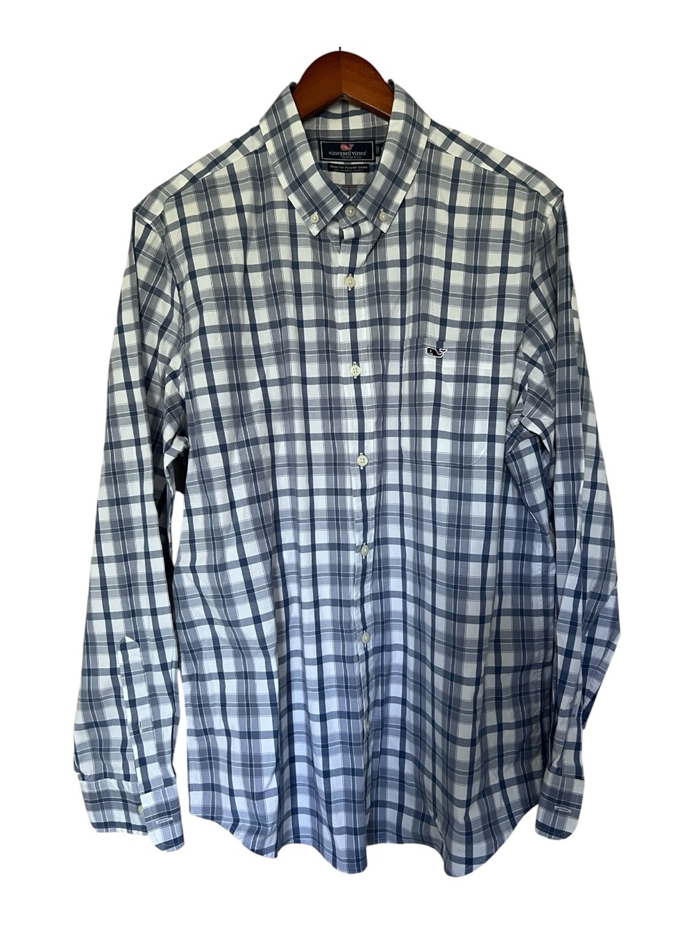 Vineyard Vines Navy and White Plaid Button-Down Shirt